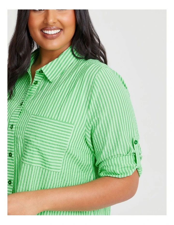 Cotton Seersucker Stripe Shirt in Summer Green image 4