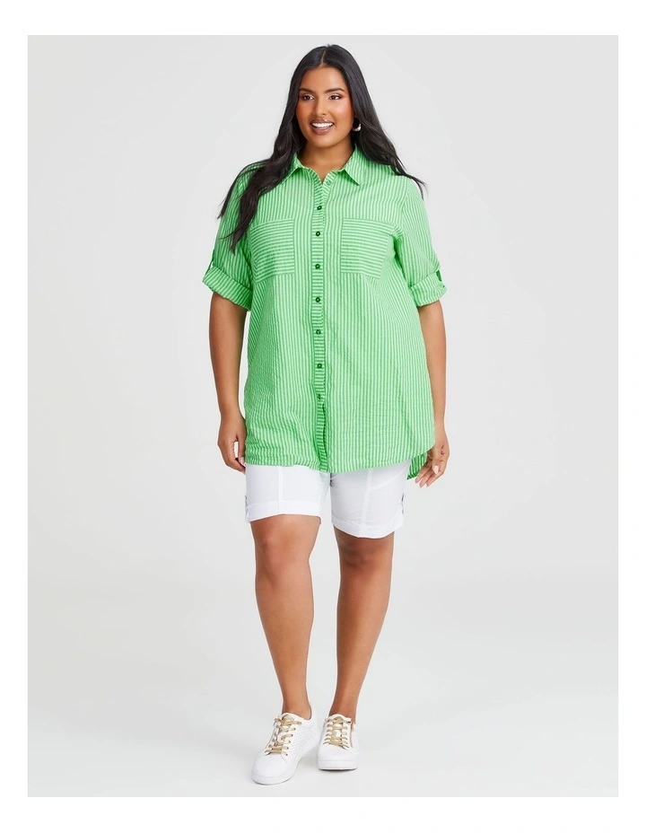 Cotton Seersucker Stripe Shirt in Summer Green image 5