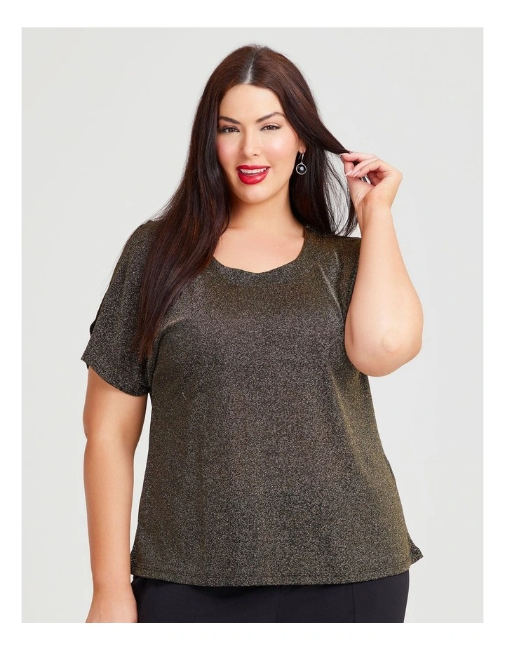Cold Shoulder Lurex Party Top in Gold image 1