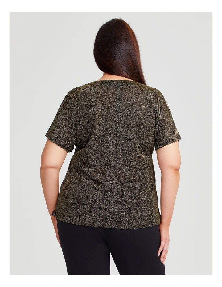 Cold Shoulder Lurex Party Top in Gold image 2