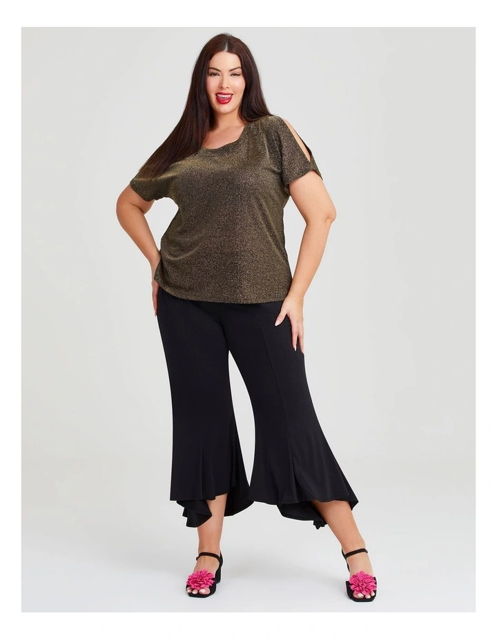 Cold Shoulder Lurex Party Top in Gold image 4