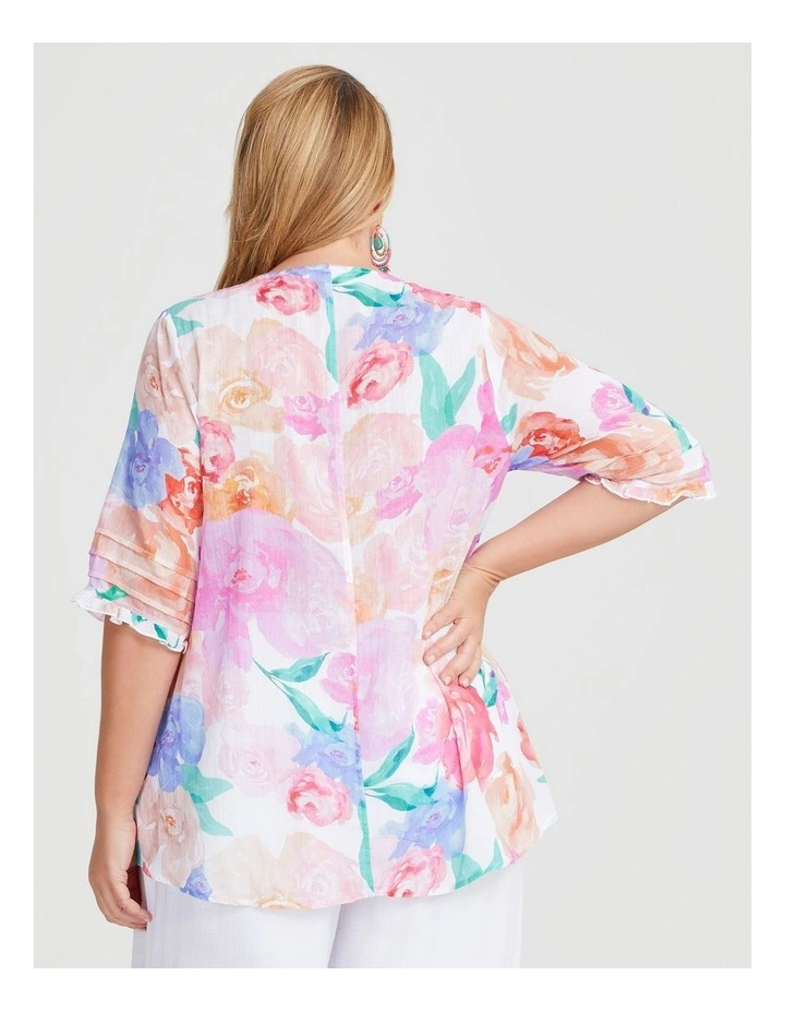 Cotton Watercolour Pintuck Top in Multi image 2