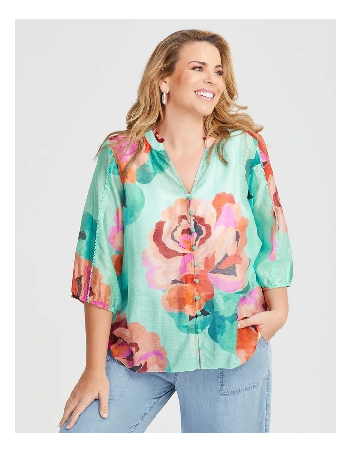Natural Painted Bloom Top in Multi image 1