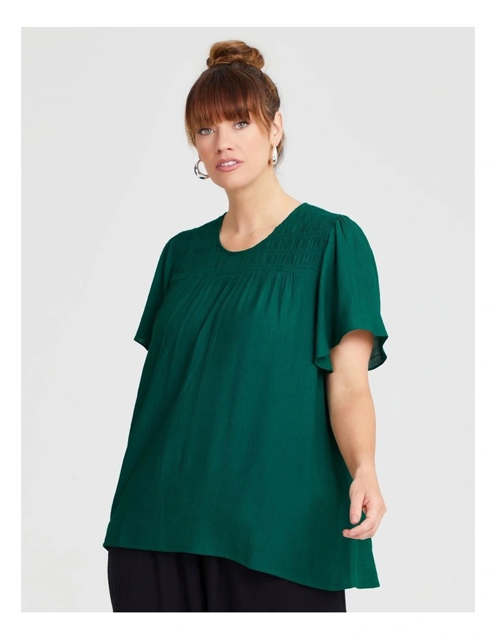 Natural Shirred Yoke Top in Deep Jungle image 1