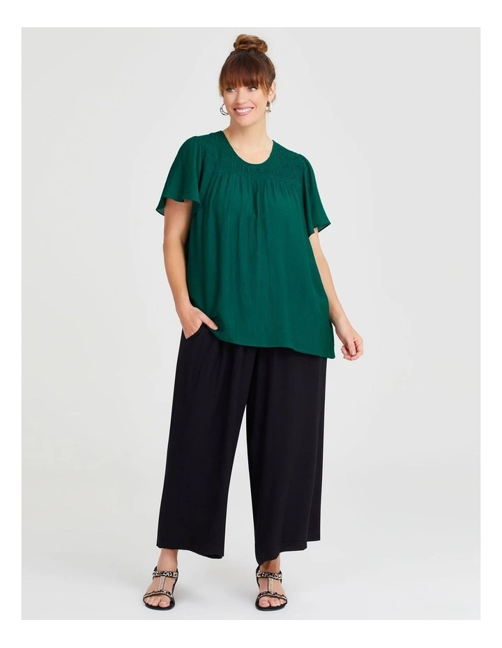 Natural Shirred Yoke Top in Deep Jungle image 3