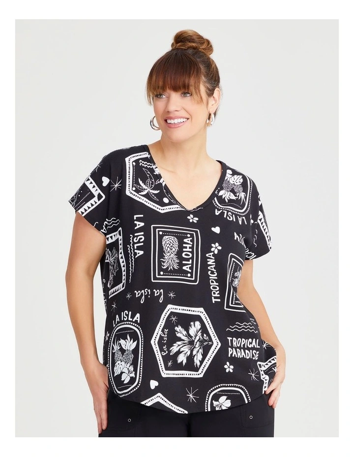 Cotton Pure Nouveau Top in Black/off White image 1