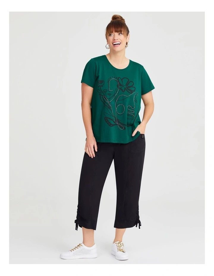 Cotton Linear Abstract T-shirt in Deep Jungle image 3