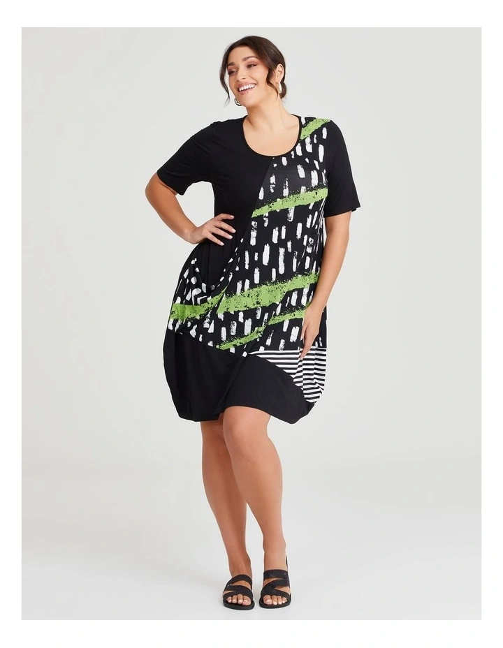 Spliced Angled Bamboo Dress in Black/Print image 1