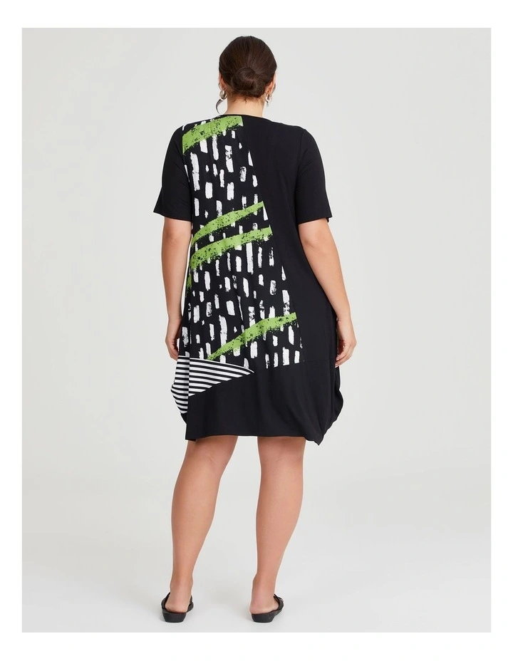 Spliced Angled Bamboo Dress in Black/Print image 2