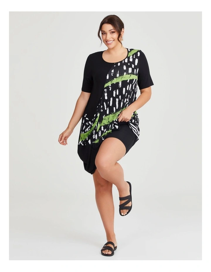 Spliced Angled Bamboo Dress in Black/Print image 3