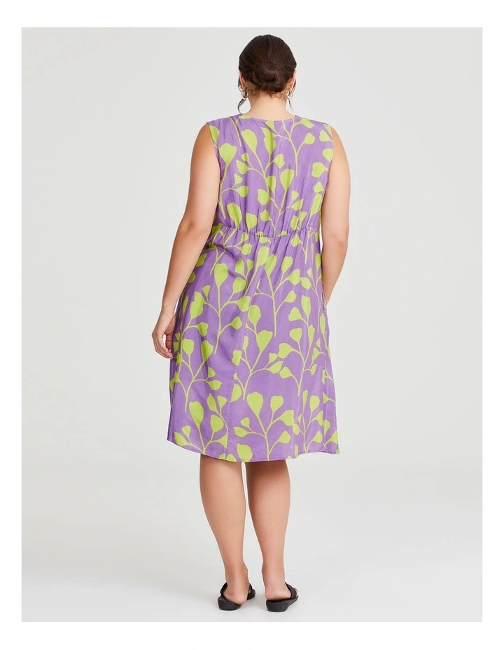 Fiesta Pintuck Natural Midi Dress in Lime/Violet image 2