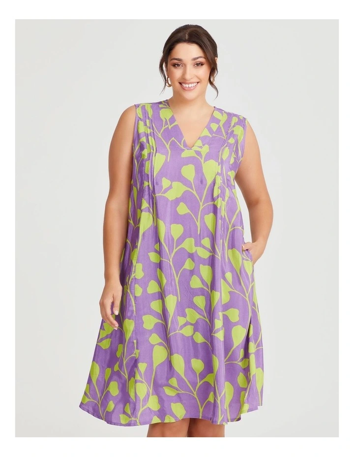 Fiesta Pintuck Natural Midi Dress in Lime/Violet image 3