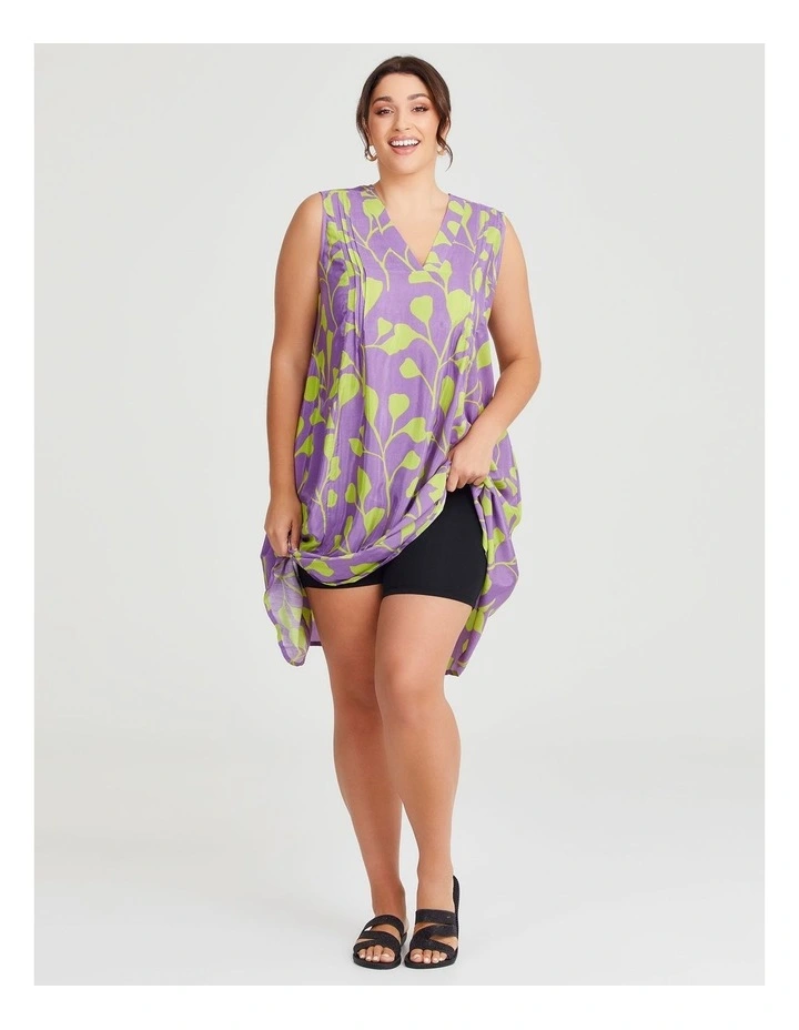 Fiesta Pintuck Natural Midi Dress in Lime/Violet image 4