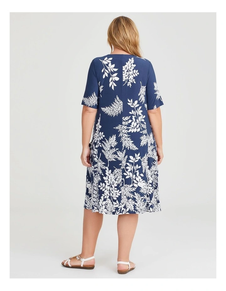 Botanical Leaf Luna A-line Dress in Dark Indigo Print image 2