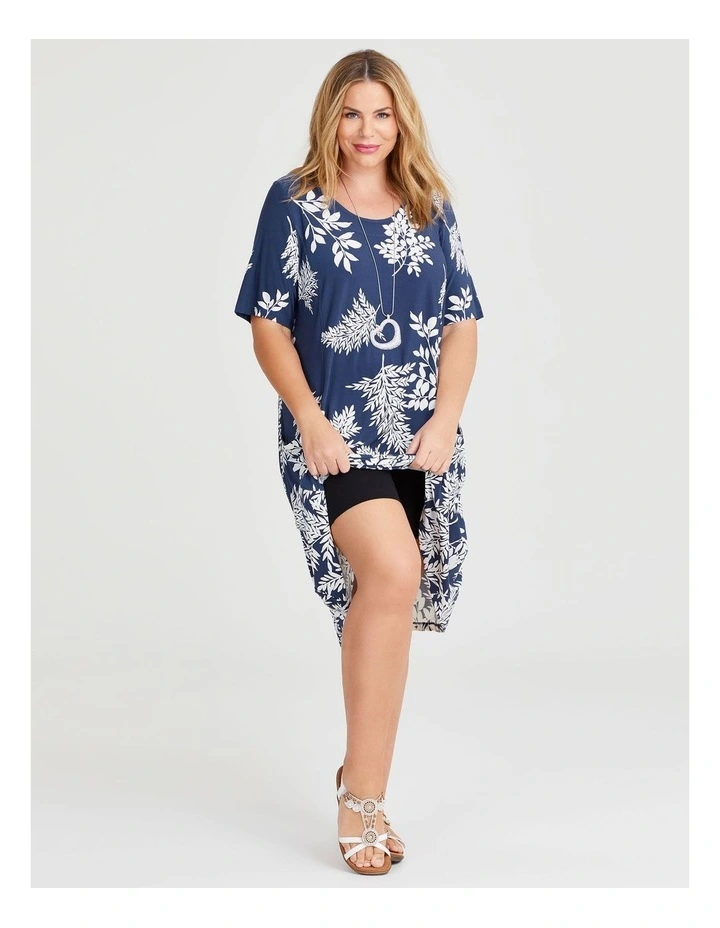 Botanical Leaf Luna A-line Dress in Dark Indigo Print image 4