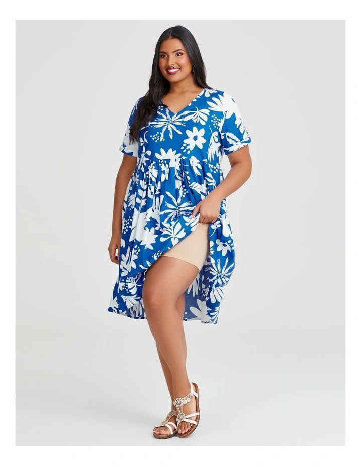Natural Holiday Pocket Dress in Cobalt/White image 3