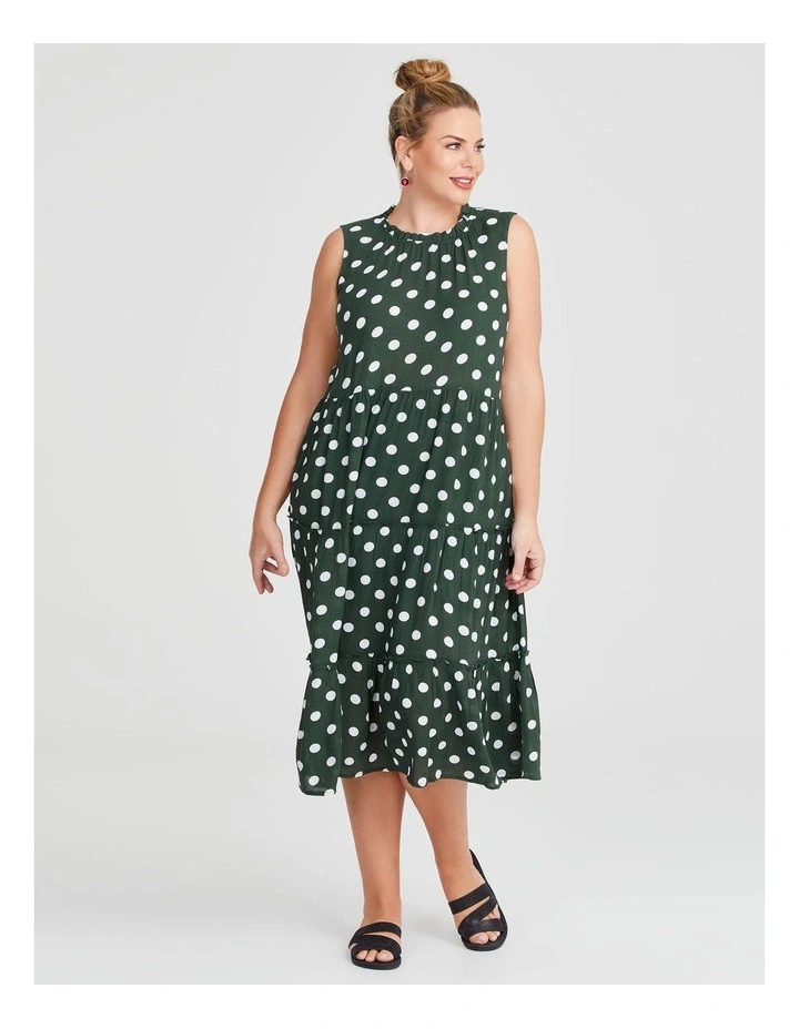 Natural Sleeveless Spot Dress Dark in Palm/White image 1