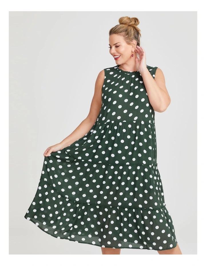 Natural Sleeveless Spot Dress Dark in Palm/White image 2