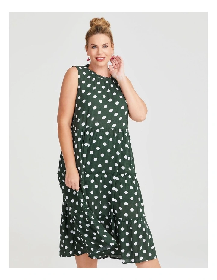 Natural Sleeveless Spot Dress Dark in Palm/White image 3