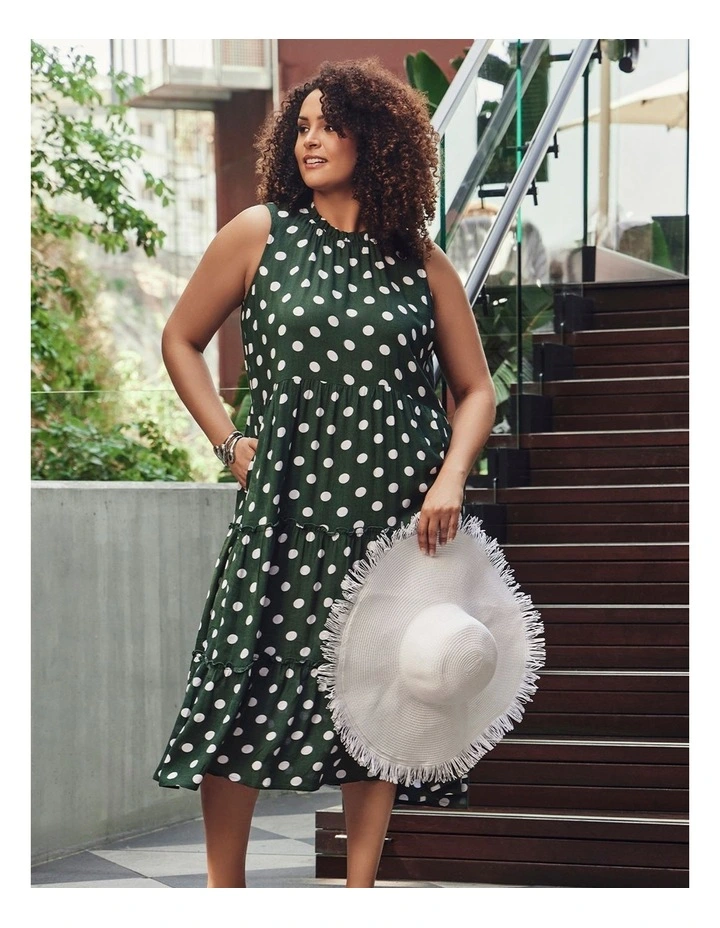 Natural Sleeveless Spot Dress Dark in Palm/White image 4