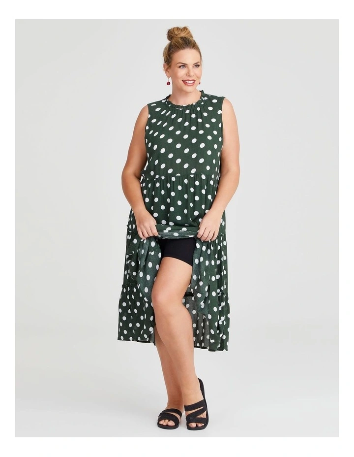 Natural Sleeveless Spot Dress Dark in Palm/White image 5
