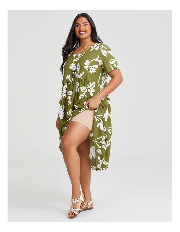 Natural Pocket Midi Dress in Khaki/White image 3