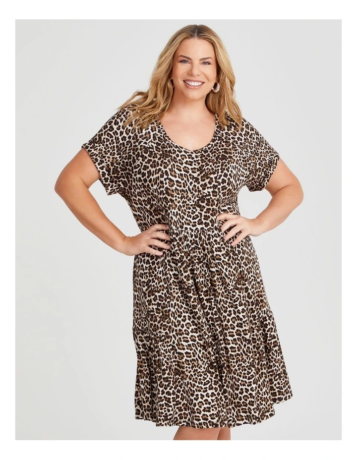 Bamboo Animal V-Neck Dress in Multi image 3