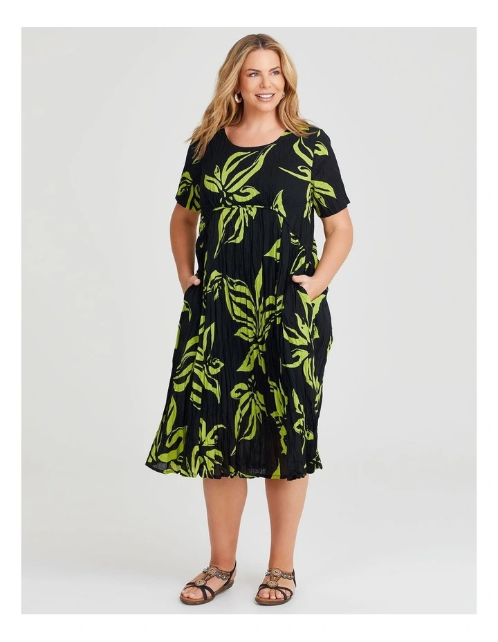 Cotton Gauze Favorite Dress in Black/Chartreuse image 1