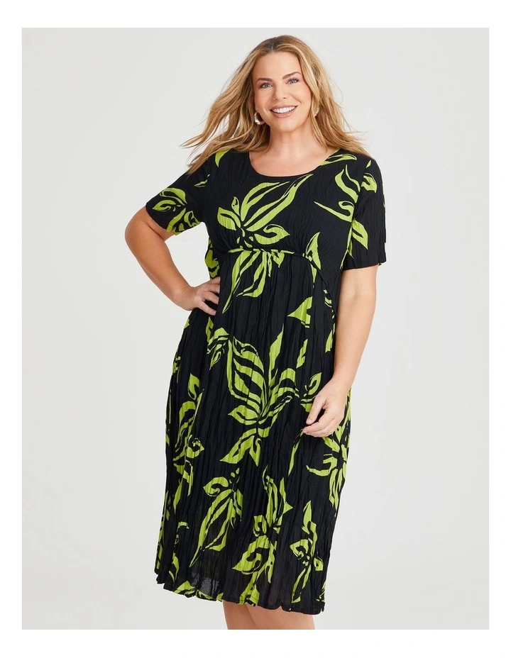 Cotton Gauze Favorite Dress in Black/Chartreuse image 3