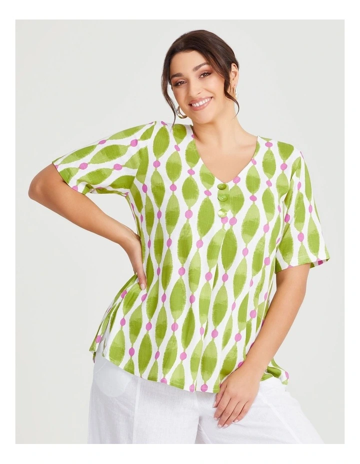 Button Front Natural Top in Print image 1
