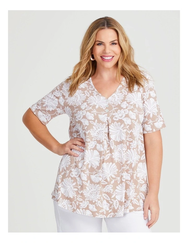Botanical Floral Luna Top in Beige/White image 1
