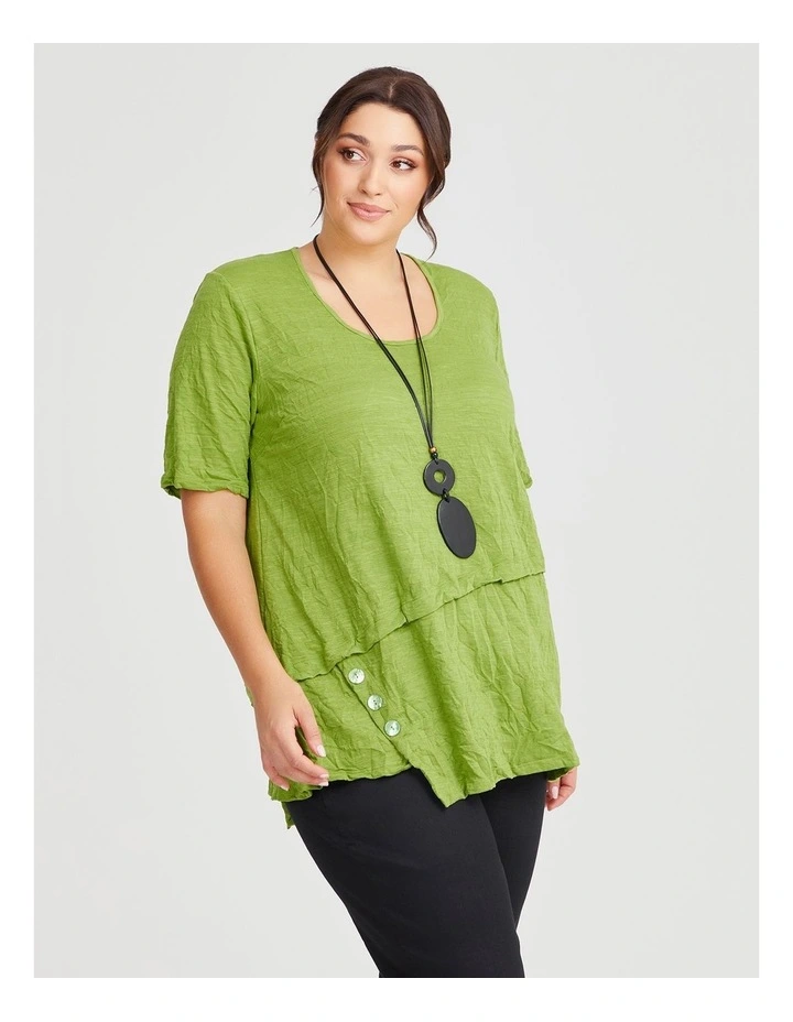 Angle Peplum Cotton Mix Crush Top Cactus in Green image 1