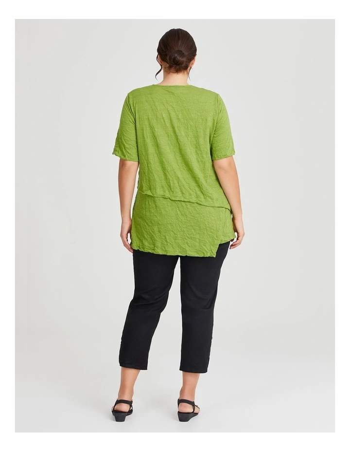 Angle Peplum Cotton Mix Crush Top Cactus in Green image 2