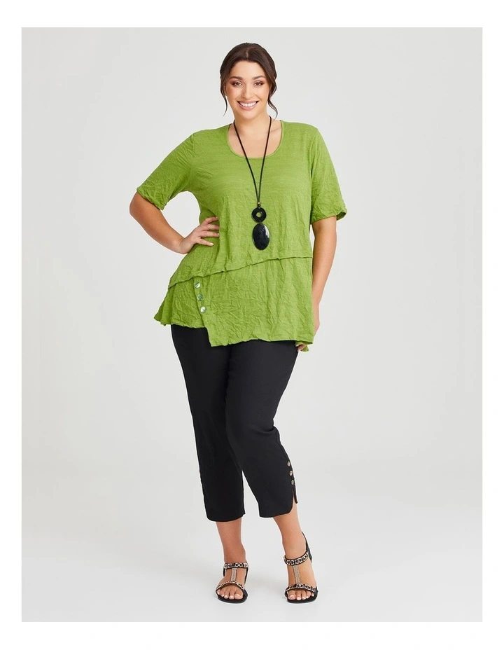 Angle Peplum Cotton Mix Crush Top Cactus in Green image 3