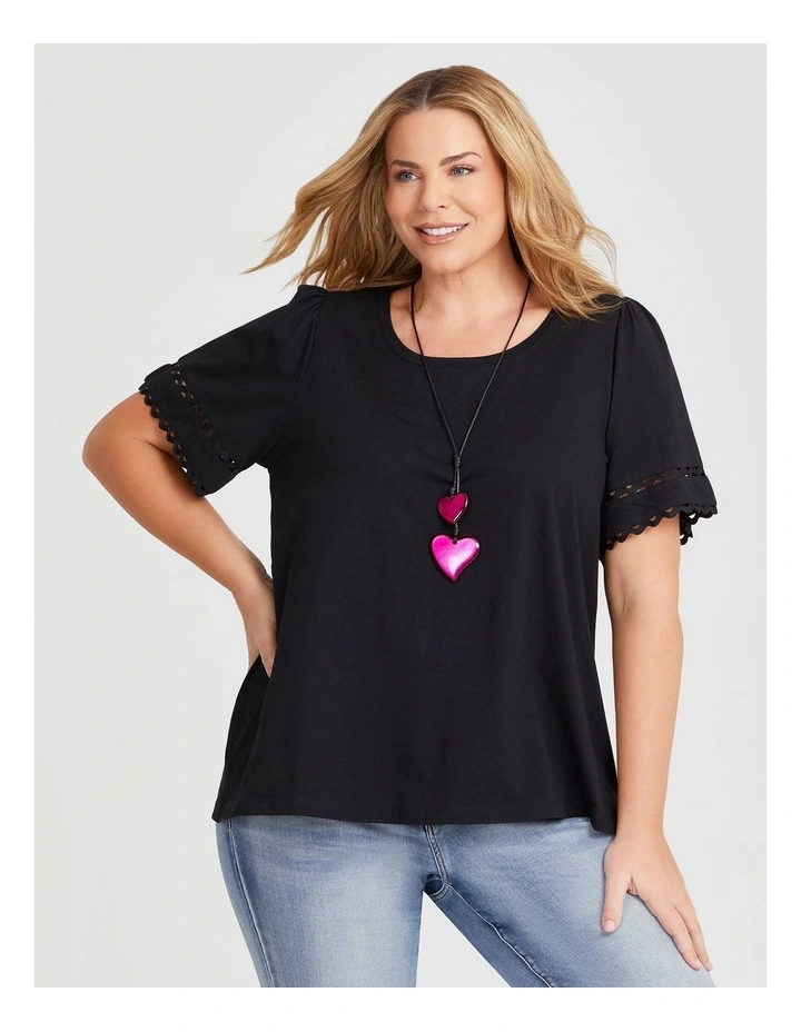 Cotton Ric Rac Trim T-shirt in Black image 1