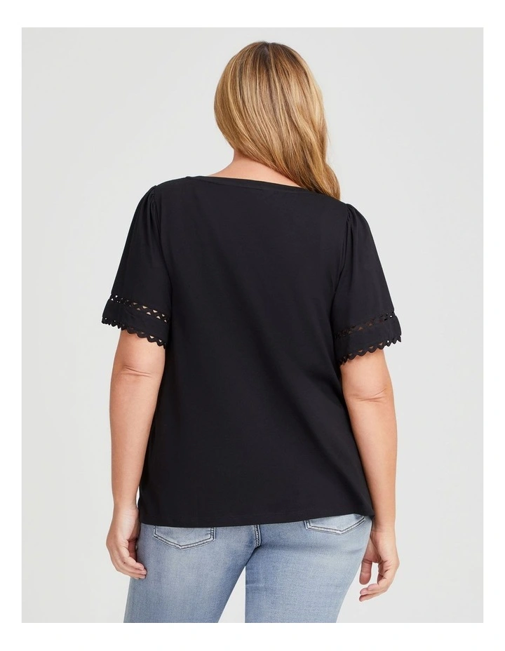 Cotton Ric Rac Trim T-shirt in Black image 2