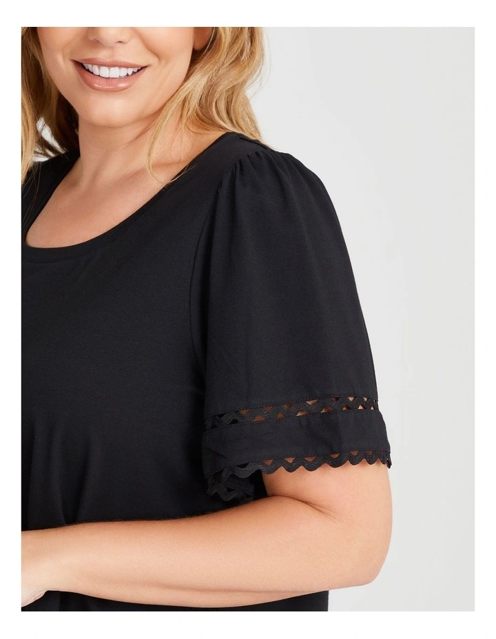 Cotton Ric Rac Trim T-shirt in Black image 3