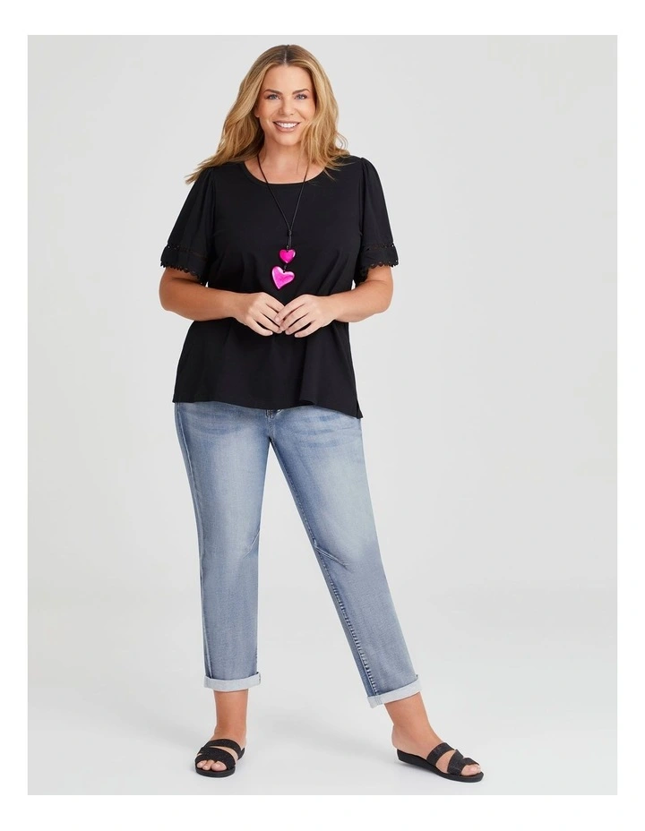 Cotton Ric Rac Trim T-shirt in Black image 4