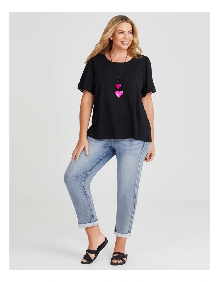 Cotton Ric Rac Trim T-shirt in Black image 5