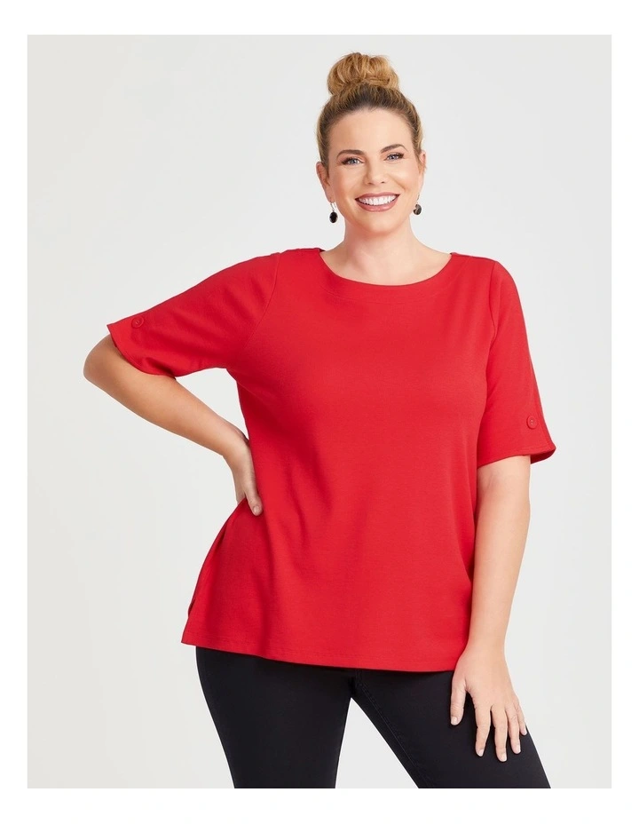 Cotton Modal Rib Crew Neck Top in Rouge image 1