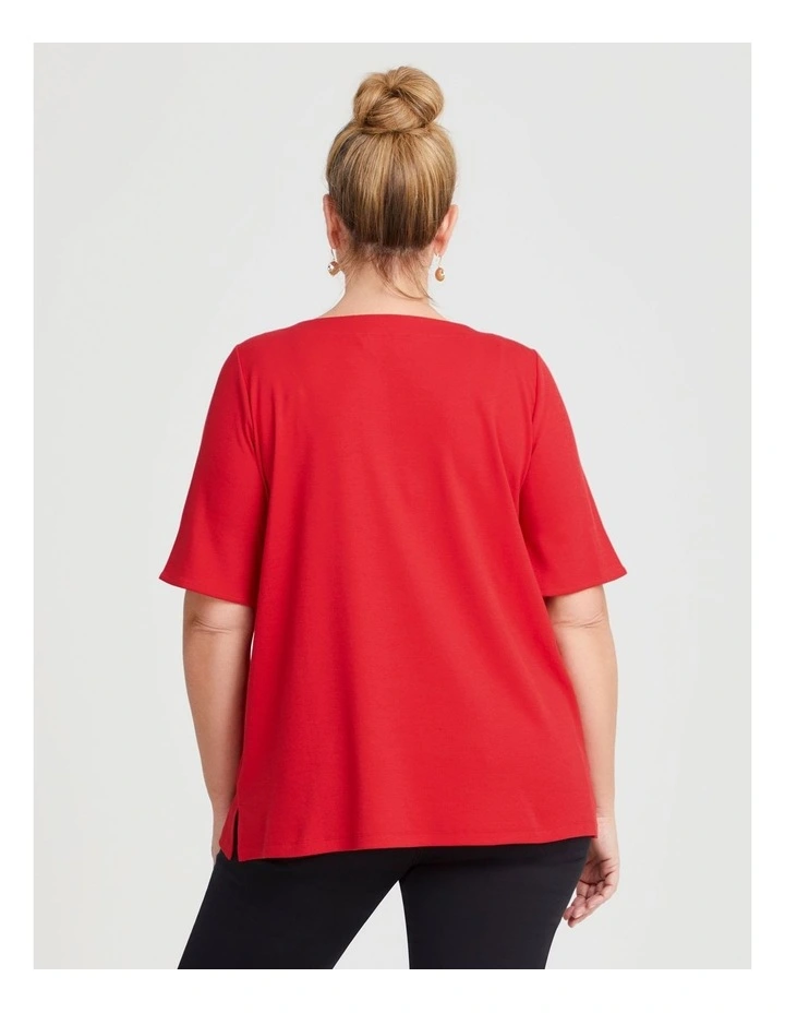 Cotton Modal Rib Crew Neck Top in Rouge image 2