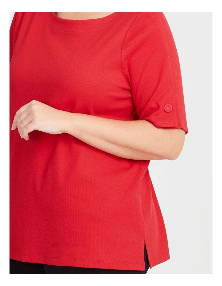 Cotton Modal Rib Crew Neck Top in Rouge image 3