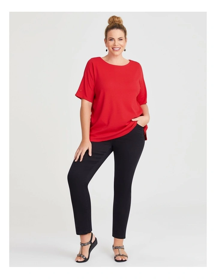 Cotton Modal Rib Crew Neck Top in Rouge image 4