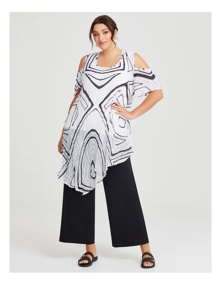 Cold Shoulder Crushed Tunic in Black/White Print image 1