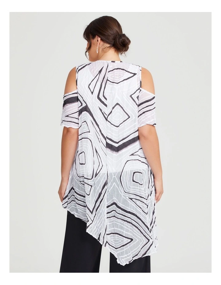 Cold Shoulder Crushed Tunic in Black/White Print image 2