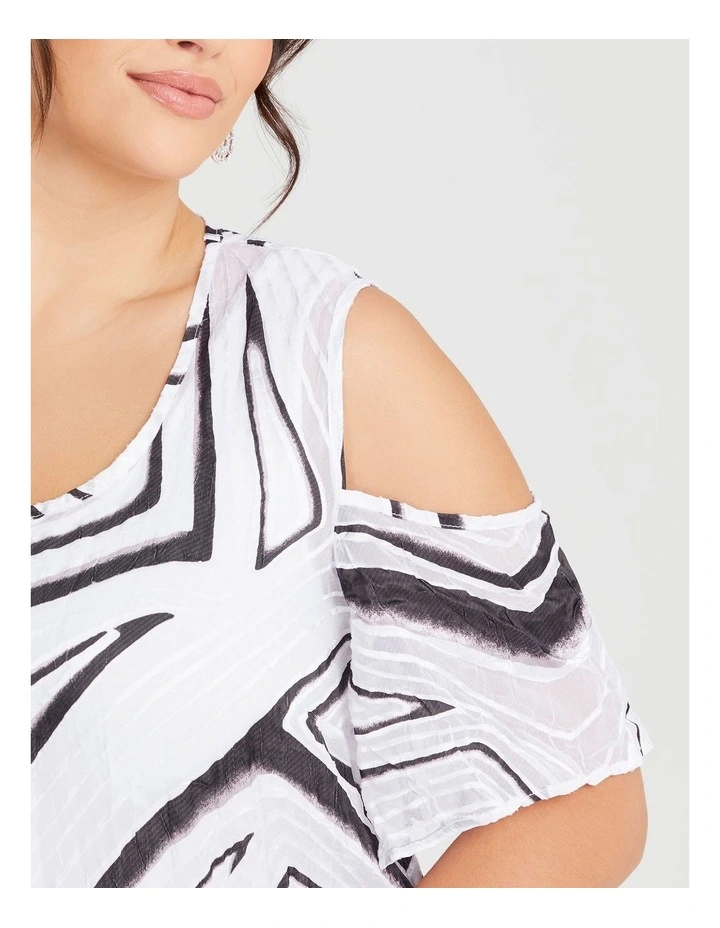 Cold Shoulder Crushed Tunic in Black/White Print image 3