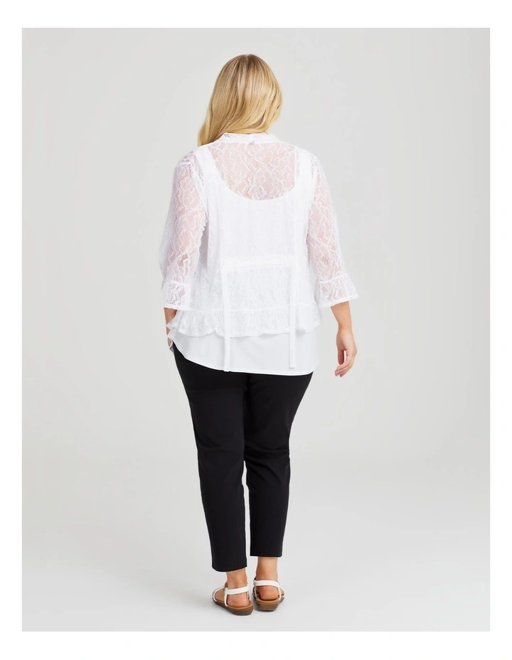 Lace Ruffle Trim Cardigan in White image 2