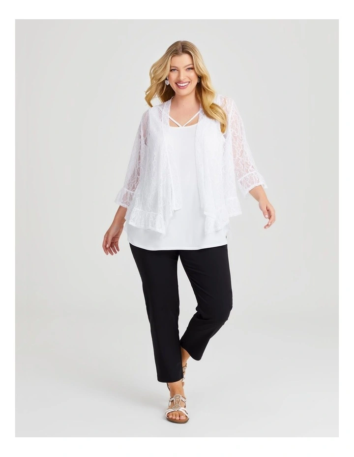Lace Ruffle Trim Cardigan in White image 3