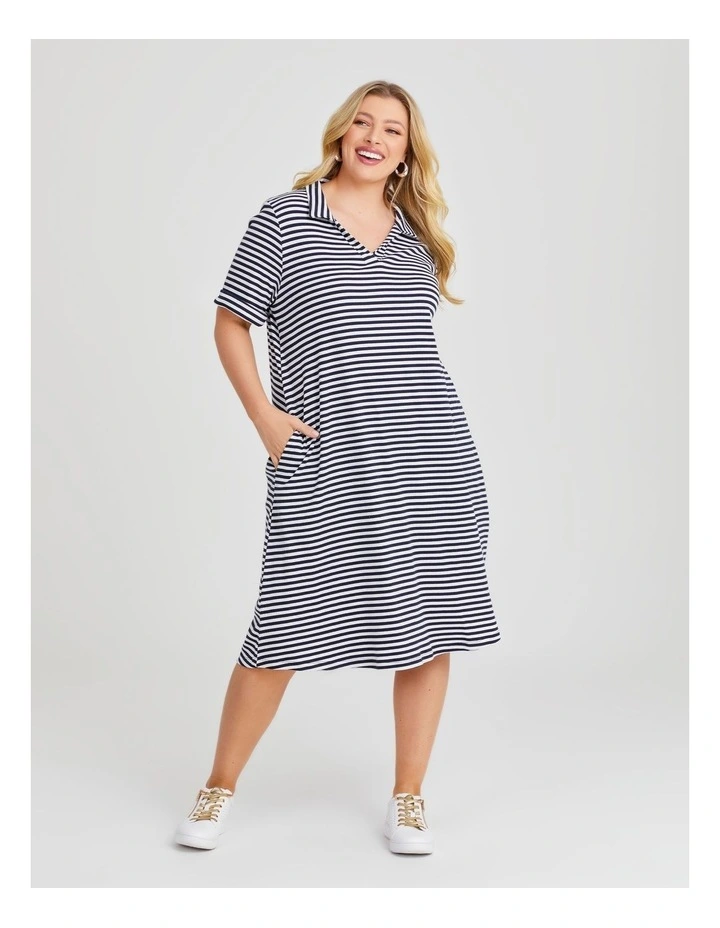 Stripe Collared Dress in Navy/White image 1