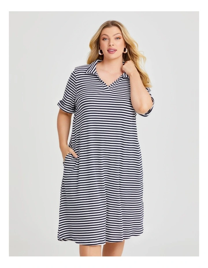 Stripe Collared Dress in Navy/White image 3